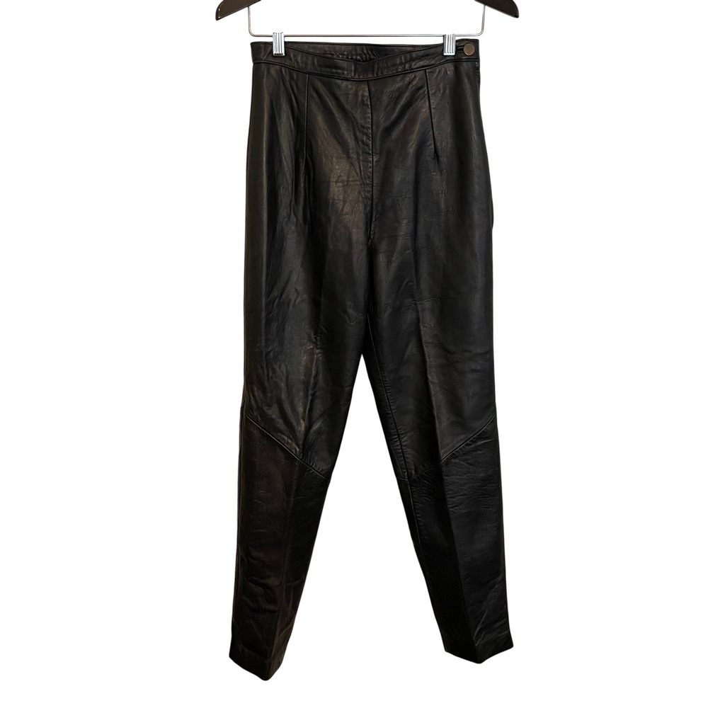 Tannery West Vintage Black Leather High Waisted Tapered Pants Size 8 Motorcycle